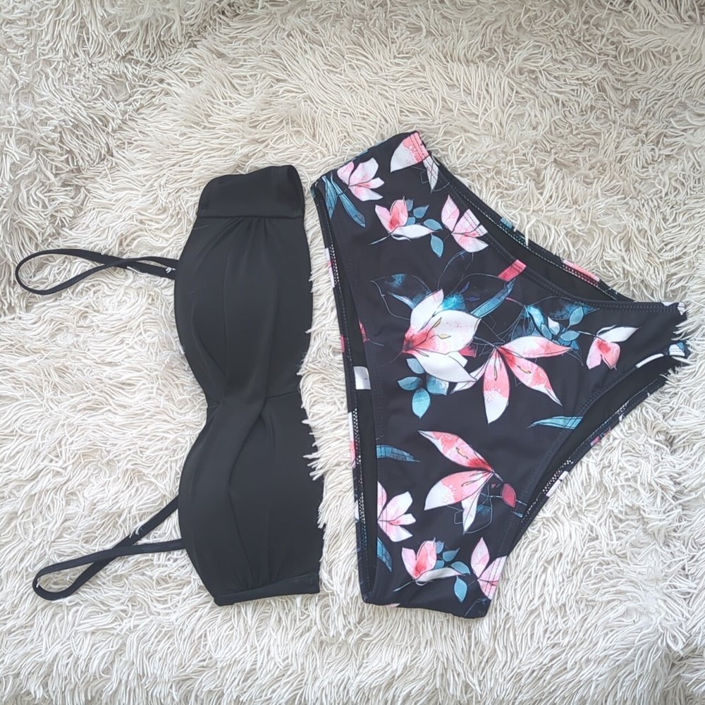 Floral Black Bikini Set